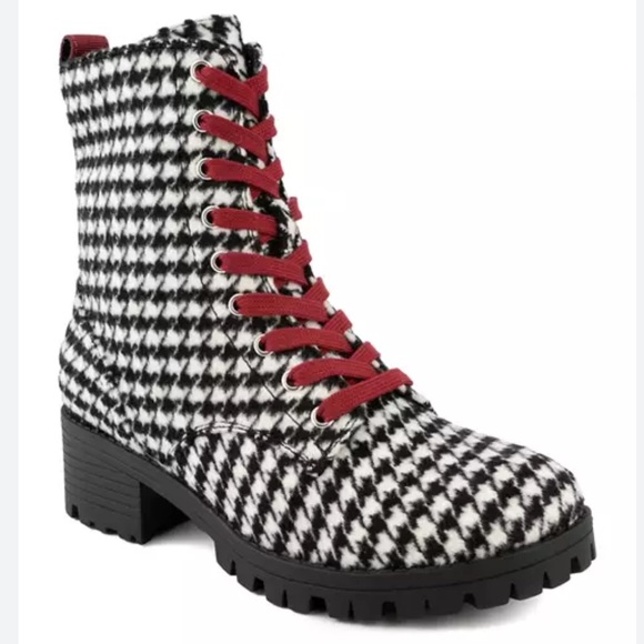 Stylish True Craft women 8 Houndstooth Ankle Boots with Red Laces - Picture 2 of 12